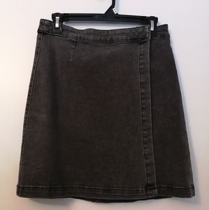 Joe Fresh black denim Jean A-Line wrap mini Skirt cos 2